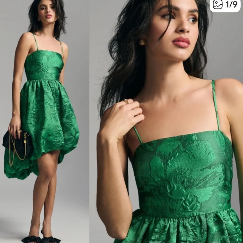 anthro green dress Women's Green Printed Dress- THML Midi Dress- Women's Anthro Midi Dress Extra Small main image 1